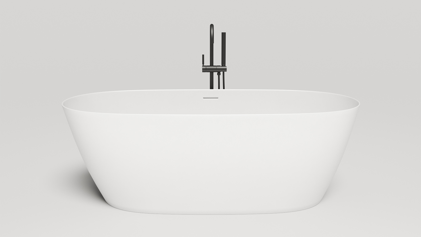 Отдельностоящая ванна с овальной чашей SALINI SOFIA 102526M 1700x815x605 мм, S-Stone, донный клапан, сифон, интегрированный слив-перелив, цвет Белый глматовый