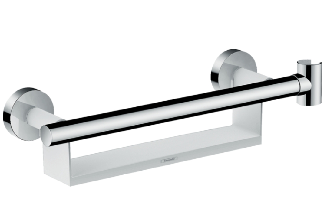 Поручень с полочкой и держателем для душа HANSGROHE Unica Comfort 26328400 395 мм, Цвет хром/белый