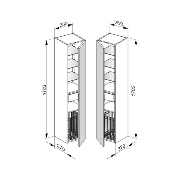 Шкаф - пенал высокий подвесной KEUCO EDITION 11 31331 570001 петли справа, 3 стеклянные полки, с бельевой корзиной, корпус матовый лак/фасад глянцевое стекло, чёрный