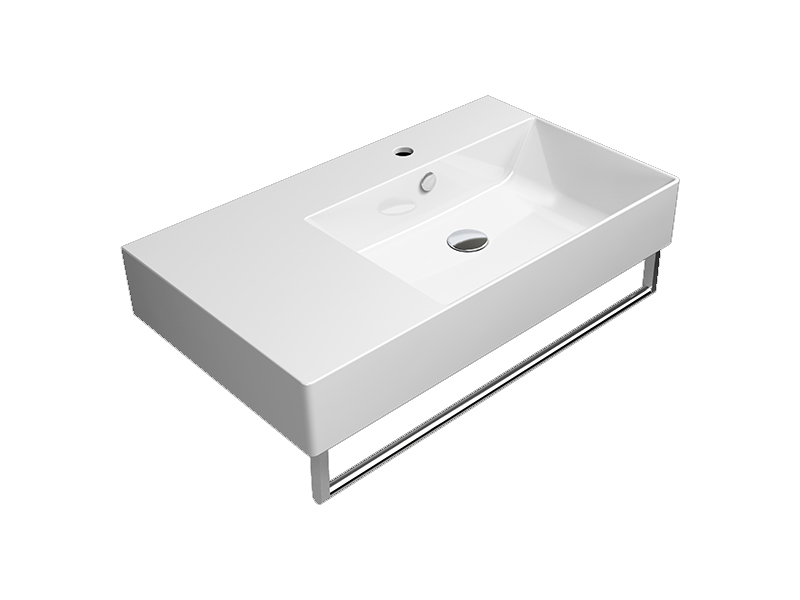 Раковина накладная/подвесная правая GSI KUBE X 9457111 800 мм х 470 мм, с 1 отверстием под смеситель справа, с переливом, без крепежа, белая глянцевая