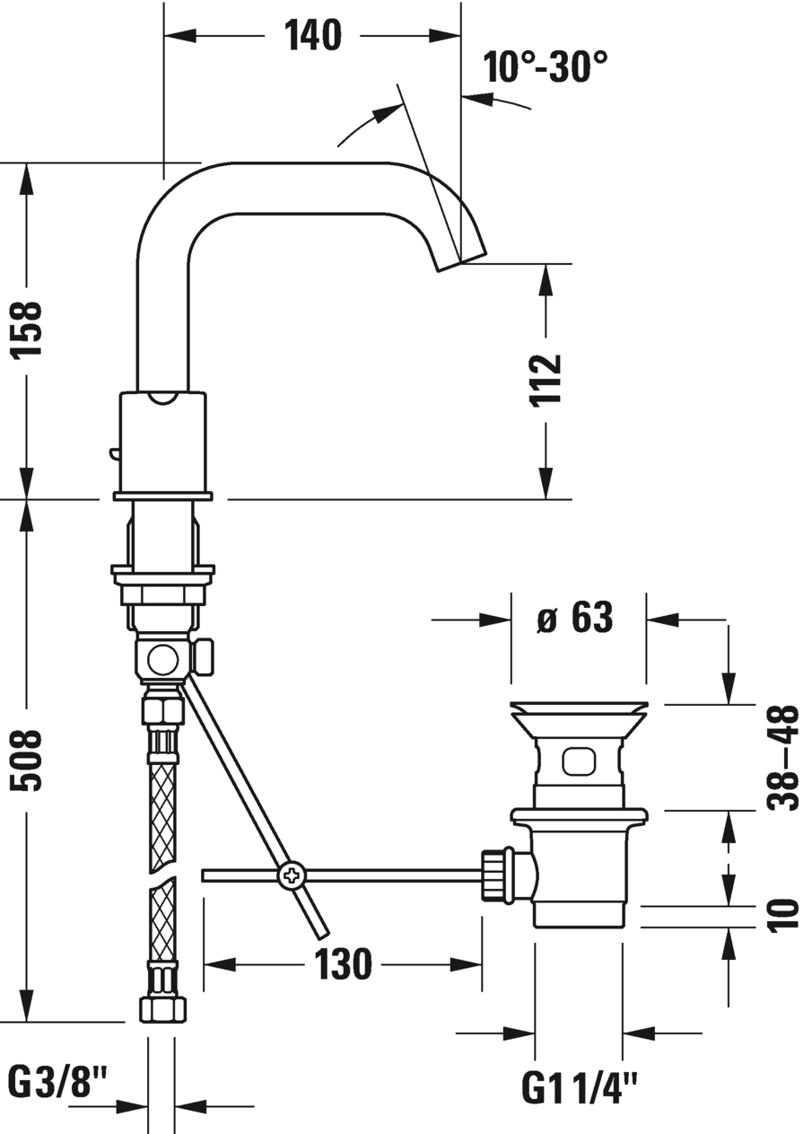 DURAVIT (C.1) Смеситель для раковины на 3 отверстия, с донным клапаном, хром