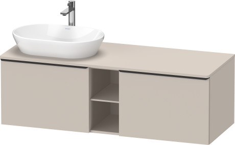 Тумба подвесная под раковину слева DURAVIT D-Neo DE4950L9191 1400 мм х 550 мм, с 2 выдвижными ящиками и открытой полкой, серо-коричневый матовый