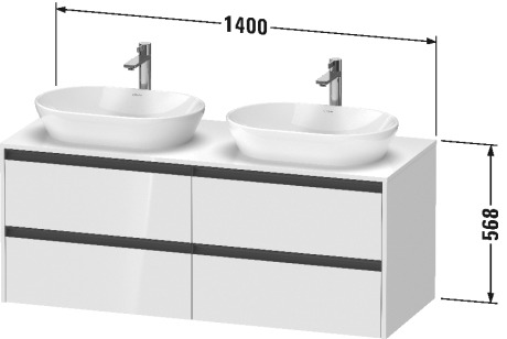 Тумба подвесная под раковину справа DURAVIT KETHO.2 K24898R80800000 550 мм х 1400 мм х 568 мм, 4 выдвижных ящика, графит суперматовый