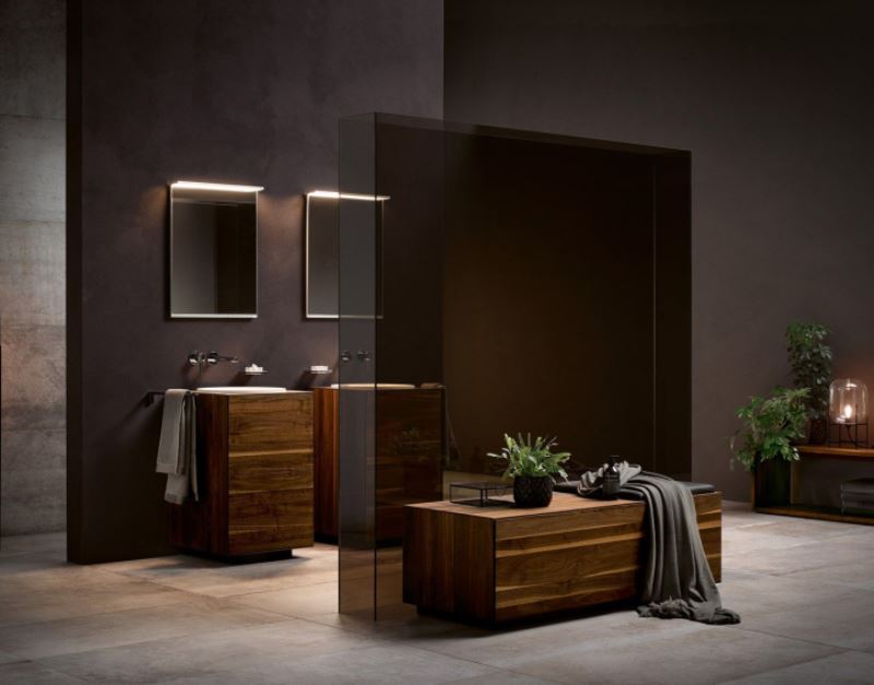 Высокий шкаф-пенал с зеркальным фасадом Keuco Edition Lignatur 33331 800001 400x1750x370 мм 1 дверь петли слева корпус орех