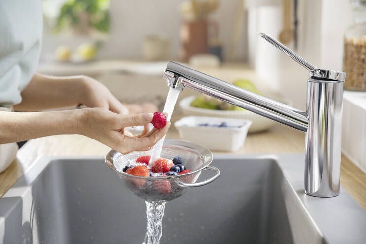 Смеситель однорычажный для кухни HANSGROHE ZESIS M33 1 JET 74813000 150 мм, c EcoSmart и CoolStart, хром