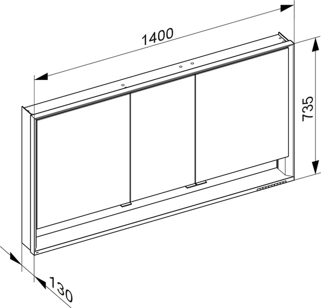 Зеркальный шкаф с подсветкой для настенного монтажа KEUCO Royal Lumos 14326 171301 130х1400х735 мм, 3 дверцы, цвет Алюминий серебристый анодированный/Белый