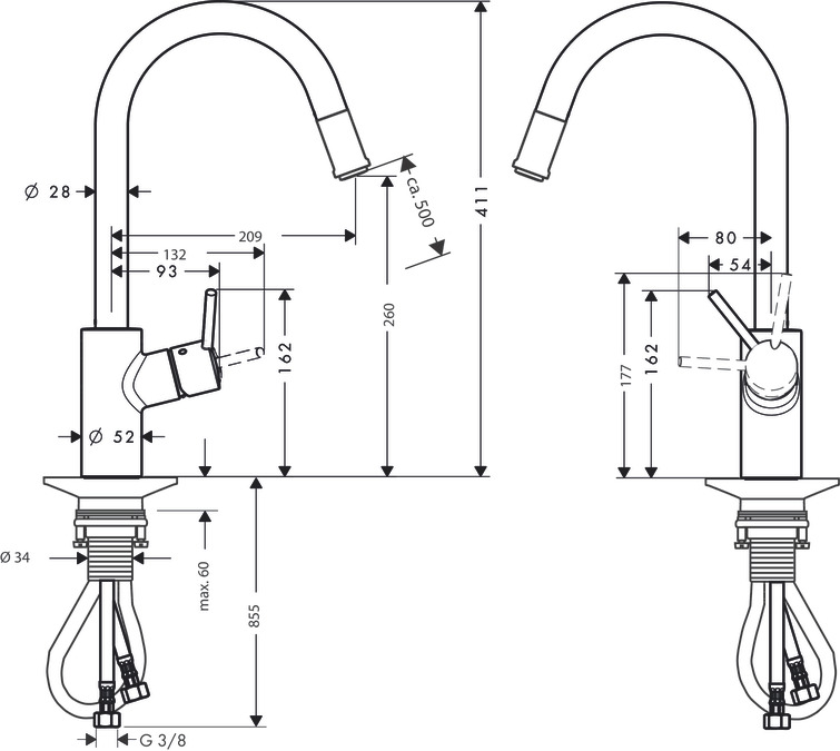 Смеситель для кухни с выдвижным изливом Hansgrohe Talis S Variarc 14872000 Хром