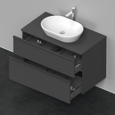 Тумба подвесная под раковину DURAVIT D-Neo DE496804949 550 мм х 1000 мм, с двумя выдвижными ящиками и консолью, графит матовый