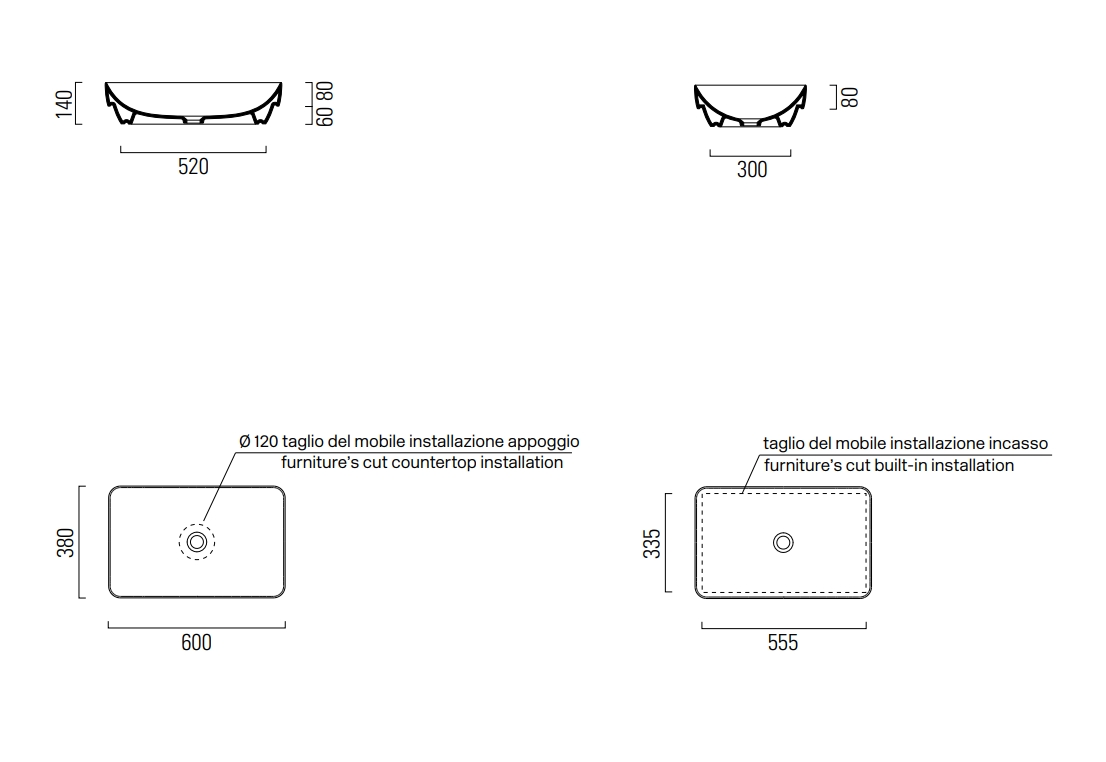 Раковина накладная GSI PURA 883726 600 мм х 380 мм, без отверстия для смесителя, без перелива, цвет Чёрный матовый Ardesia