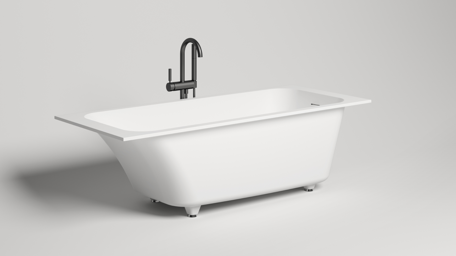 Встраиваемая прямоугольная ванна SALINI ORLANDA KIT 102115M 700х1600х600 мм, с регулируемыми ножками, из S-Sense, слив-перелив, сифон, донный клапан, цвет Белый матовый