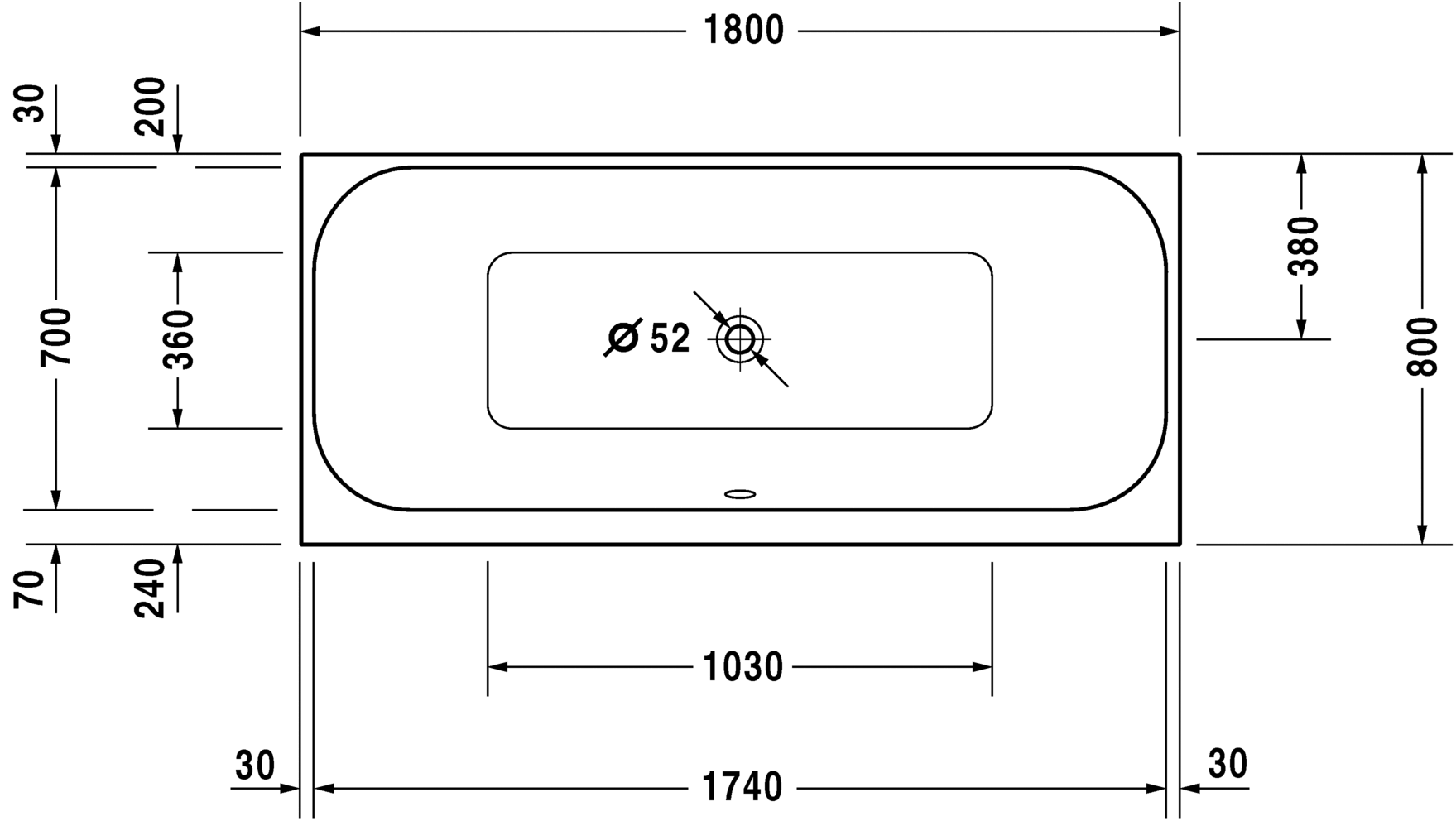 Акриловая ванна Duravit Happy D2 700314000000000 1800 х 800 c двумя наклонами для спины, встраиваемая, белая