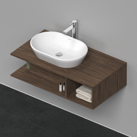 Тумба подвесная под раковину слева DURAVIT D-Neo DE492902121 1000 мм х 550 мм, с открытой боковой полкой справа и консолью, орех тёмный