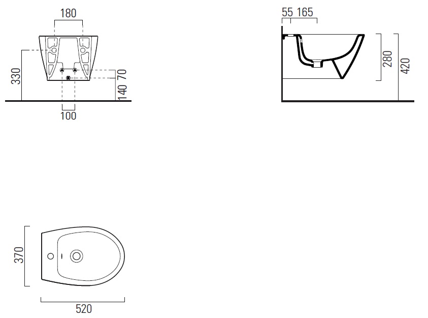 Биде подвесное GSI MODO 9864FR5111 520 мм х 370 мм, с отверстием под смеситель, с переливом, с креплением, цвет Белый глянцевый (старый артикул 9864111/ 9864FR2111 )