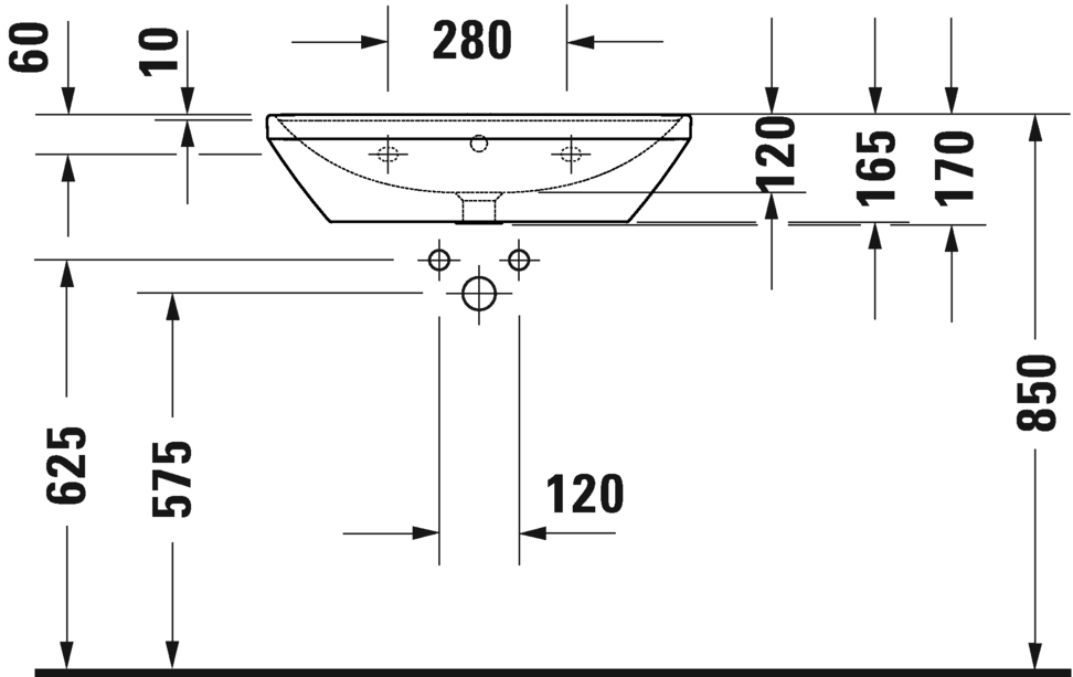 Раковина подвесная Duravit D-Neo 2366650000 650 мм х 440 мм, с переливом, с отверстием под смеситель, белая