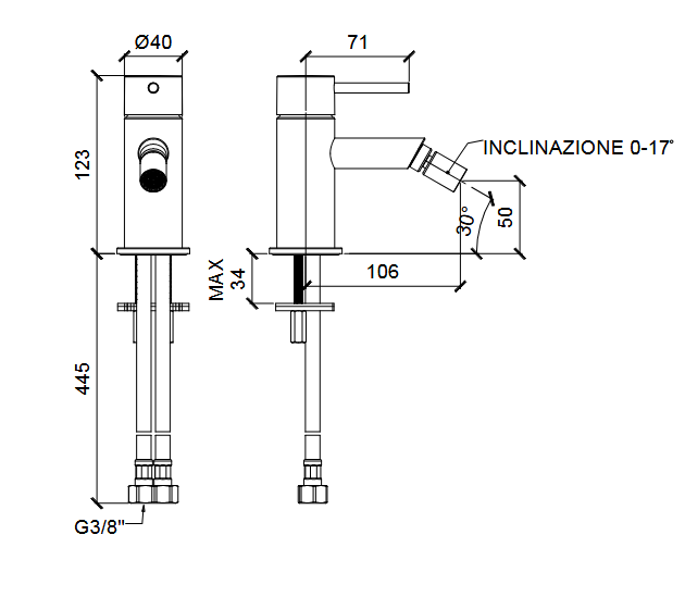 Однорычажный смеситель для биде ALMAR WASH BASIN E214003.HB излив 106 мм, цвет High Brass