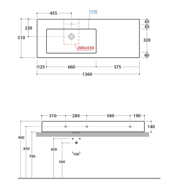 Раковина накладная левосторонняя GLOBO INCANTHO IN136SABI 1360 мм х 510 мм х 140 мм, с полочкой справа, с намеченным отверстием под смеситель слева, с переливом, цвет белый глянцевый (Снимается с производства)