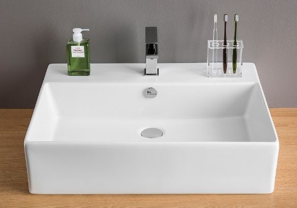 Раковина накладная/подвесная ARTCERAM QUADRO QUL003 01 00 650 мм х 480 мм, c отверстием под смеситель, с переливом, белый глянцевый