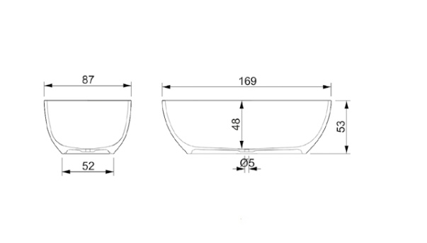Ванна овальная отдельностоящая ARTCERAM FILE 2.0 FLW001 17  1690х870 мм с переливом, сифоном и донным клапаном, цвет Черный матовый
