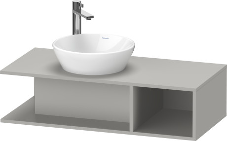 Тумба подвесная под раковину слева DURAVIT D-Neo DE491900707 1000 мм х 480 мм, с открытой боковой полкой справа и консолью, серо-коричневый матовый