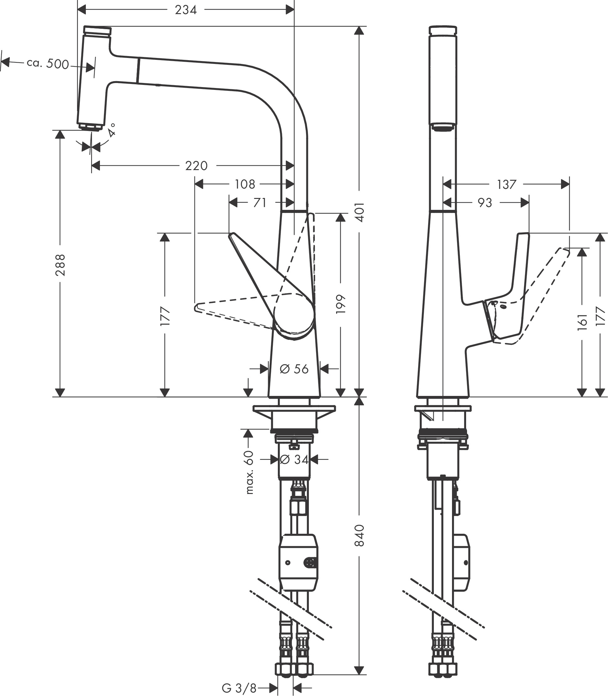 Смеситель Hansgrohe Talis Select S 72821000 для кухонной мойки с вытяжным изливом