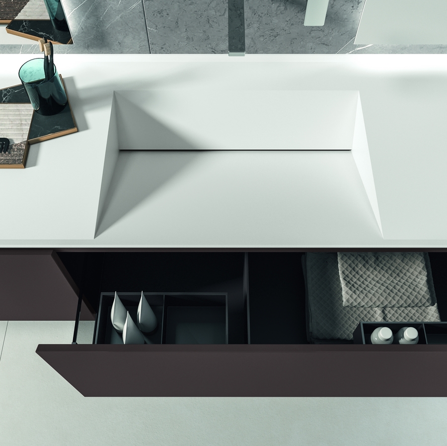 Комплект мебели BMT IKON  IK-02   3070х2000х502 мм, с тумбой, двойной раковиной, полкой и зеркалом, цвет Marrone Terra Opaco