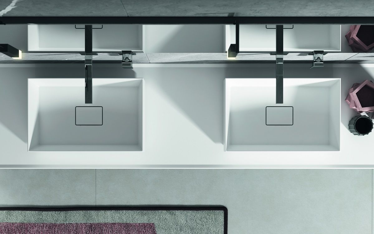 Комплект мебели BMT IKON  IK-11 2740х1850х502 мм,  c 3 тумбами, 2 раковинами, 2 полками и 2 зеркалами, цвет Anthracite Grey Ecomalta/Белый матовый