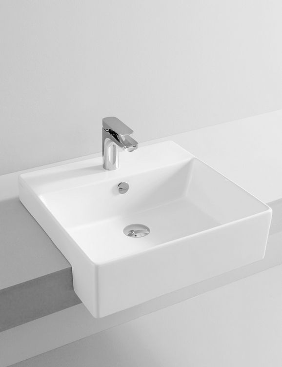 Раковина полувстраиваемая ARTCERAM QUADRO QUL004 01 00 500 мм х 480 мм, c отверстием под смеситель, с переливом, белый глянцевый