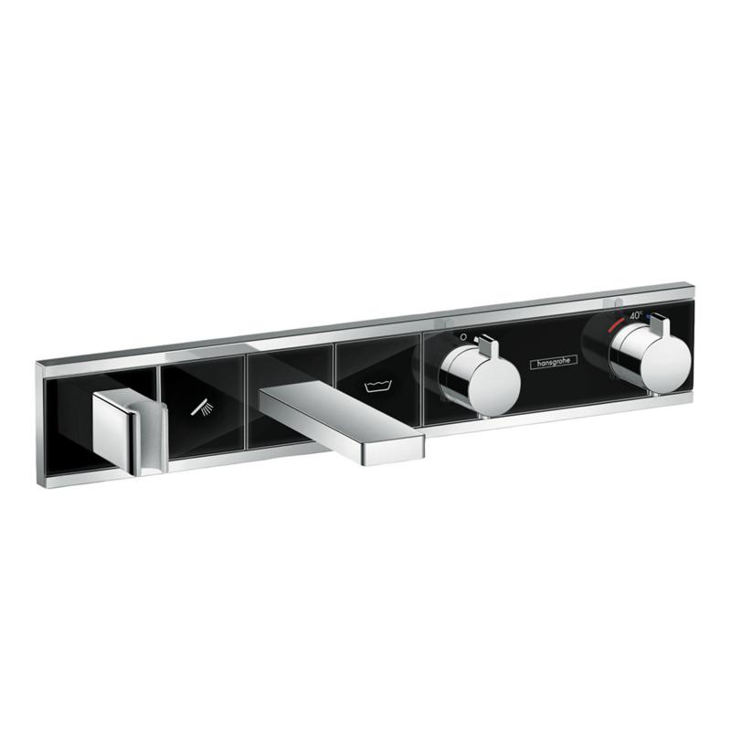 Термостат для ванны HANSGROHE RainSelect 15359600 с двумя потребителями и двумя кнопками, Чёрный/Хром