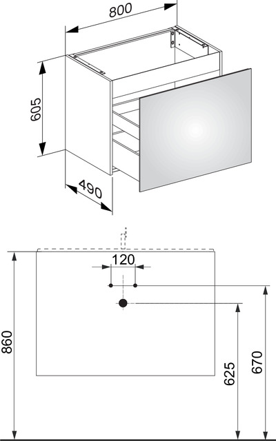 Тумба под раковину Keuco Plan 32962 290000 490 мм х 800 мм х 605 мм, корпус ламинированный матовый кашемир, фасад стекло кашемир глянцевый