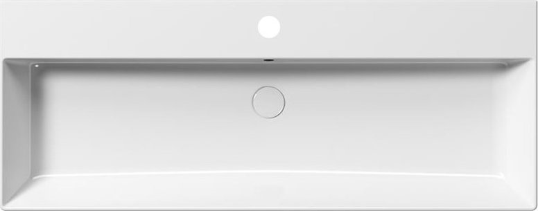 Раковина накладная/подвесная GSI KUBE X 9424111 1200 мм х 470 мм, с 1 отверстием под смеситель, с переливом, без крепежа, цвет Белый глянцевый