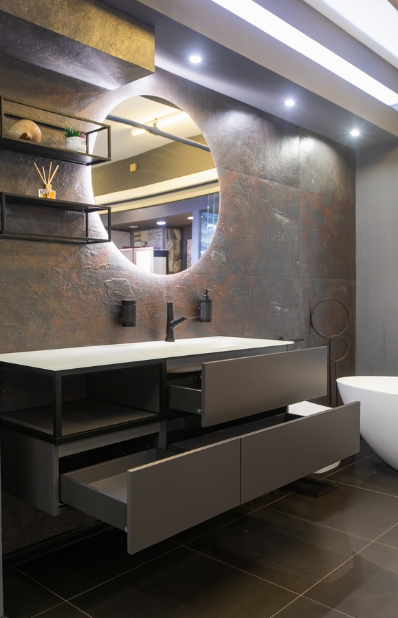 Комплект мебели для ванной комнаты BMT BLUES 4.0 BL4-06-440  1410 мм, 2 тумбы, раковина и зеркало, цвет Porfido Opaco/Nero Opaco/Satin Snow Glass