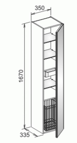 Высокий шкаф-пенал петли справа Keuco ROYAL REFLEX 34031 140002 335 мм х 350 мм х 1670 мм, с корзиной для белья, корпус матовый лак/фасад стекло трюфель