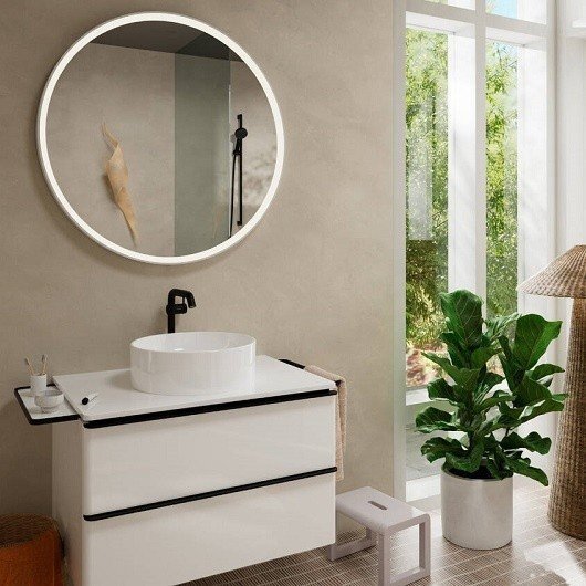 Однорычажный смеситель для раковины Hansgrohe Tecturis S 73370670 с CoolStart, с EcoSmart+, со сливным гарнитуром, цвет Чёрный матовый