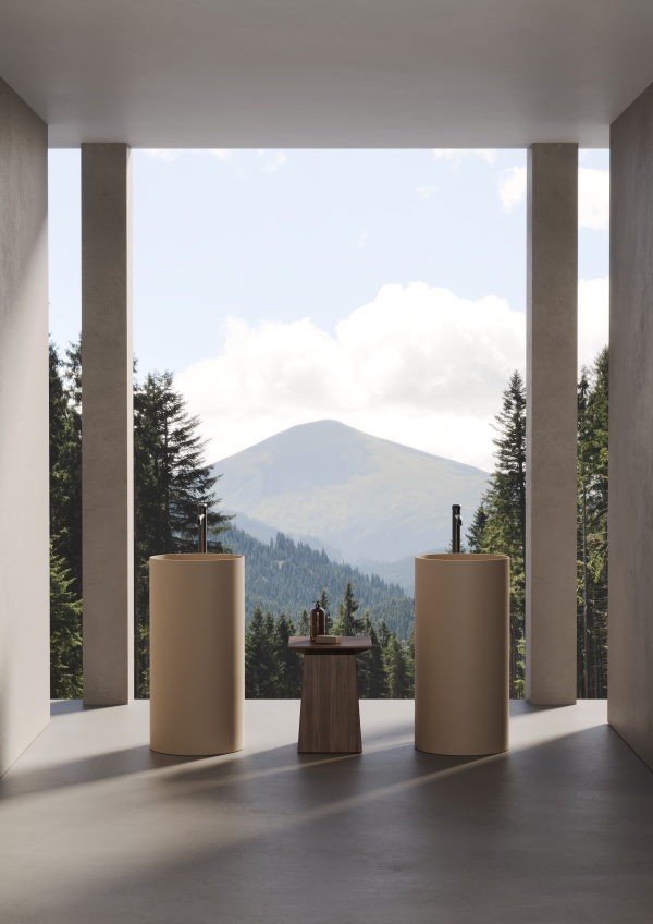 Раковина круглая напольная из композита DEA DESIGN Pedestal Basin DD2012 450 16 450 мм х 450 мм х 900 мм, с донным клапаном, цвет Чёрный