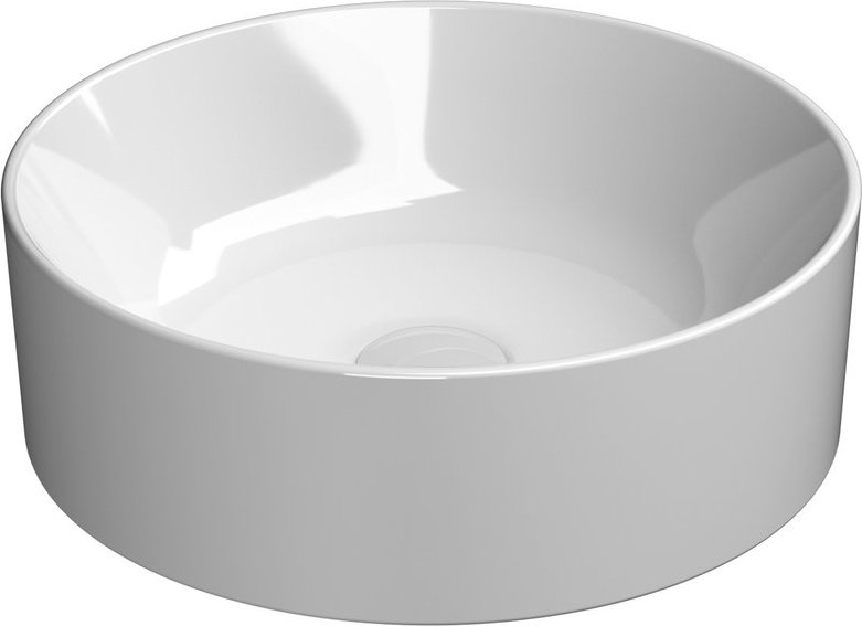 Раковина - чаша накладная круглая GSI KUBE X 9426PVC11, диаметр 400 мм, без отверстия под смеситель, без перелива, с донным клапаном, цвет Белый глянцевый
