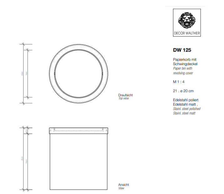 Ведро для мусора, с маятниковой крышкой  DECOR WALTHER   Basic DW 125    0608060      21 X Ø 20 см, цвет: черный матовый