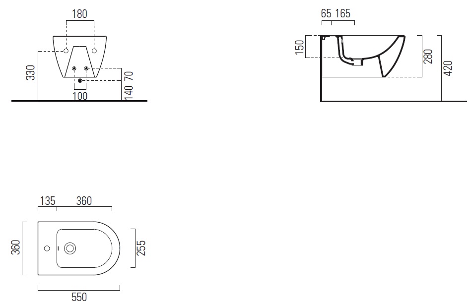 Биде подвесное GSI PURA 8865FR5108 550 мм х 360 мм, с отверстием под смеситель, с переливом, с креплением, цвет Creta Matte (старый артикул 8865108/ 8865FR2108)