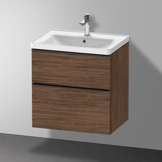 Тумба подвесная под раковину DURAVIT D-Neo DE435402121 634 мм х 452 мм, с выдвижным ящиком и выдвижным отделением, орех тёмный