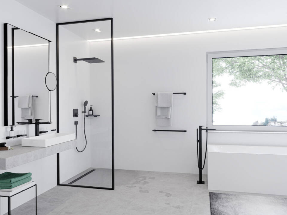 Однорычажный смеситель для ванны напольный HANSGROHE Metropol 32532340 с рычаговой рукояткой, без донного клапана, цвет Шлифованный чёрный хром