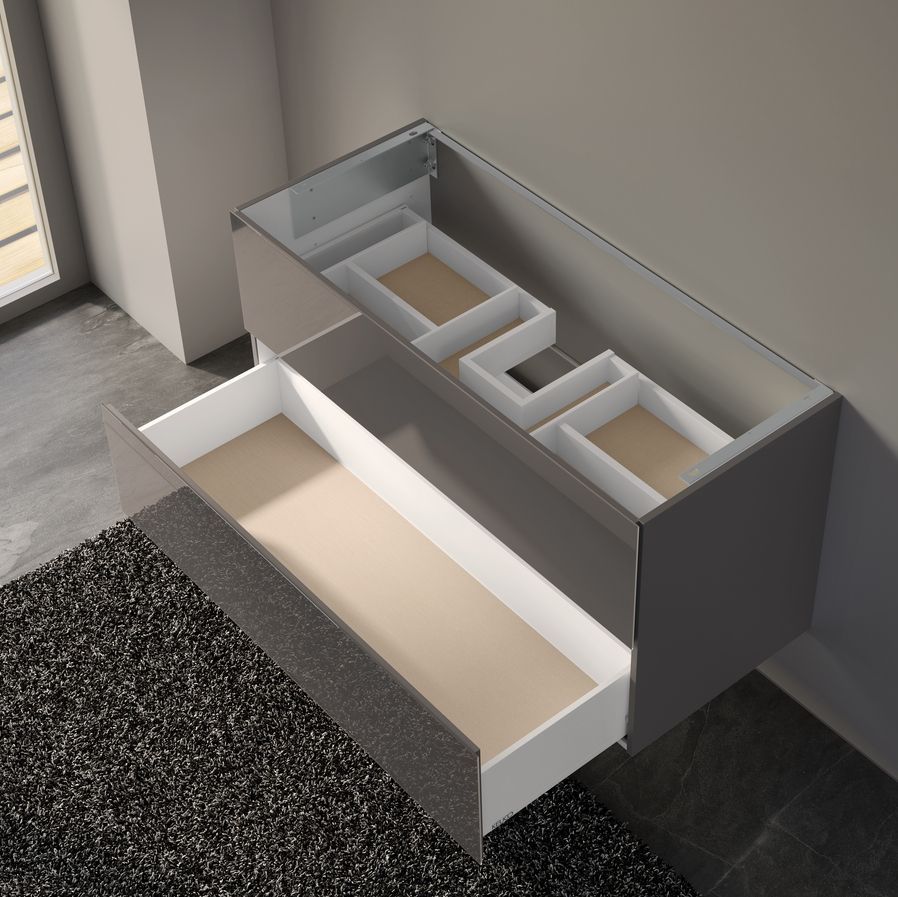 Тумба подвесная под раковину KEUCO PLAN 32983 140000 490 мм х 1200 мм, c 2 выдвижными ящиками, трюфель матовый/трюфель глянцевый