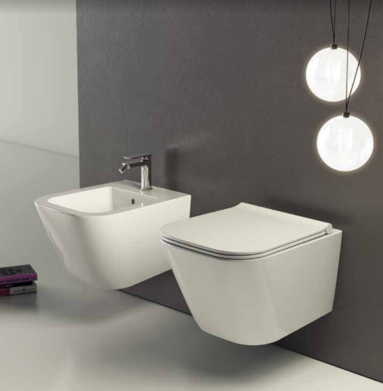 Унитаз подвесной безободковый укороченный GLOBO STONE STS07BI 370 мм х 450 мм, с креплением, белый глянцевый