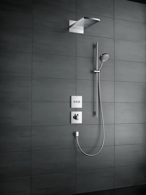 Квадратная наружная часть термостата Hansgrohe Shower Select Highflow 15760990 Цвет полированное золото