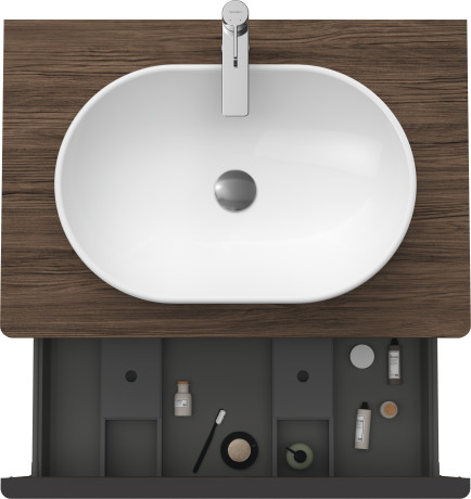 Тумба подвесная под раковину DURAVIT D-Neo DE494702121 800 мм х 550 мм, с консолью, с одним выдвижным ящиком, орех тёмный