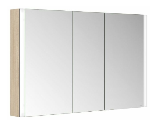 Зеркальный шкаф с подсветкой для настенного монтажа KEUCO Somaris 14504 853100 127 мм х 1200 мм х 710 мм, с 3 поворотными дверцами, цвет корпуса под Светлый дуб
