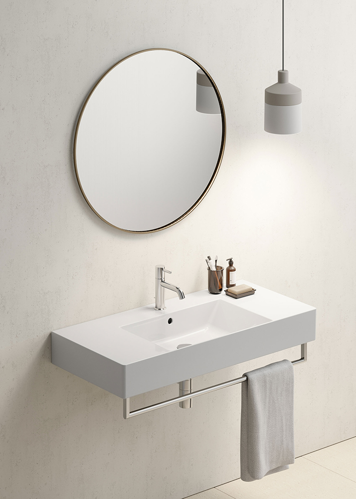 Раковина накладная/подвесная GSI KUBE X 9451111 1000 мм х 470 мм, с 1 отверстием под смеситель, с переливом, без крепежа, цвет Белый глянцевый