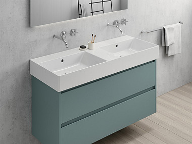 Раковина двойная накладная/подвесная GSI KUBE X 9425111 1200 мм х 470 мм, с 1 отверстием под смеситель, с переливом, без крепежа, цвет Белый глянцевый