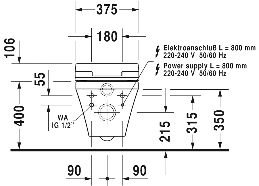 Унитаз подвесной Duravit DuraStyle 2542590000 с вертикальным смывом, для SensoWash, безободковый, белый