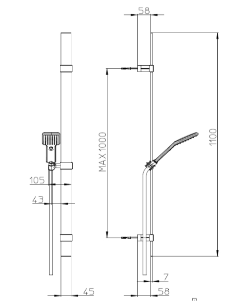 Душевой комплект BOSSINI Agua Life D46056.073 с лейкой, держателем и шлангом, чёрный матовый