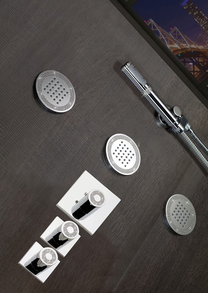 Внешняя часть встраиваемого смесителя HighFlow с термостатом для душа BOSSINI Outlets Z031203.073 с отдельными панелями, круглая ручка, с высокой пропускной способностью, цвет Чёрный матовый