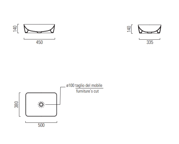 Раковина накладная GSI NUBES 903709 500 мм х 380 мм, без отверстия под смеситель, без перелива, белая матовая